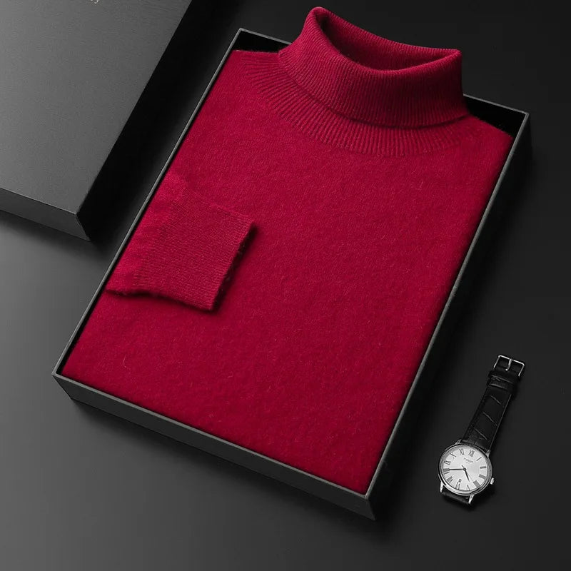 Theodore | Men's Cashmere Turtleneck Sweater - Color:Red;Size:M