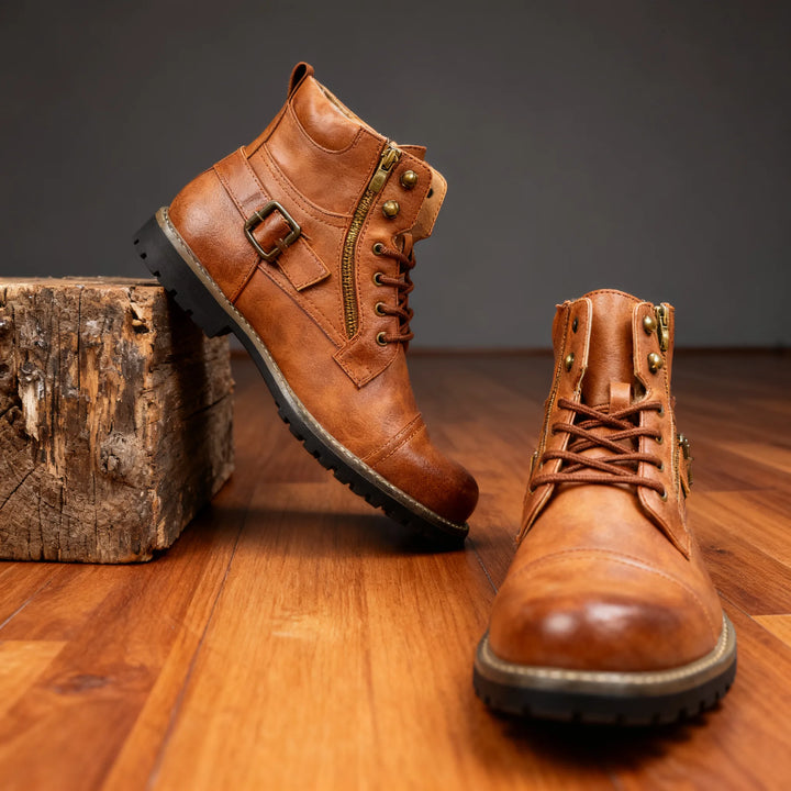 Thorne | Cap-Toe Military Boots - Color:Brown;Size:38