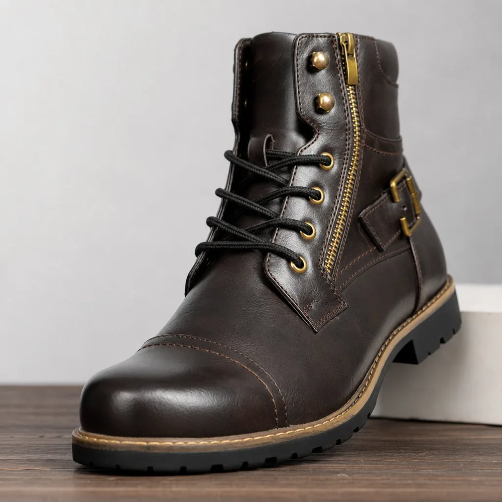 Men's Brown Lincoln Zip Leather Boots