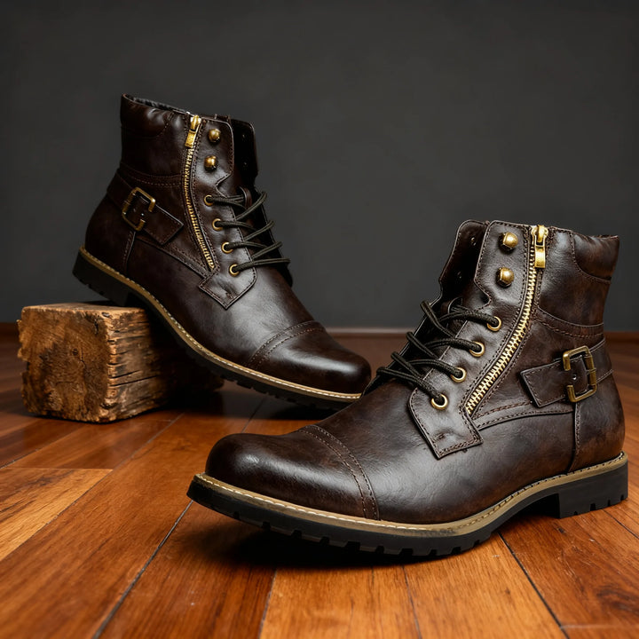Thorne | Cap-Toe Military Boots - Color:Dark Brown;Size:38