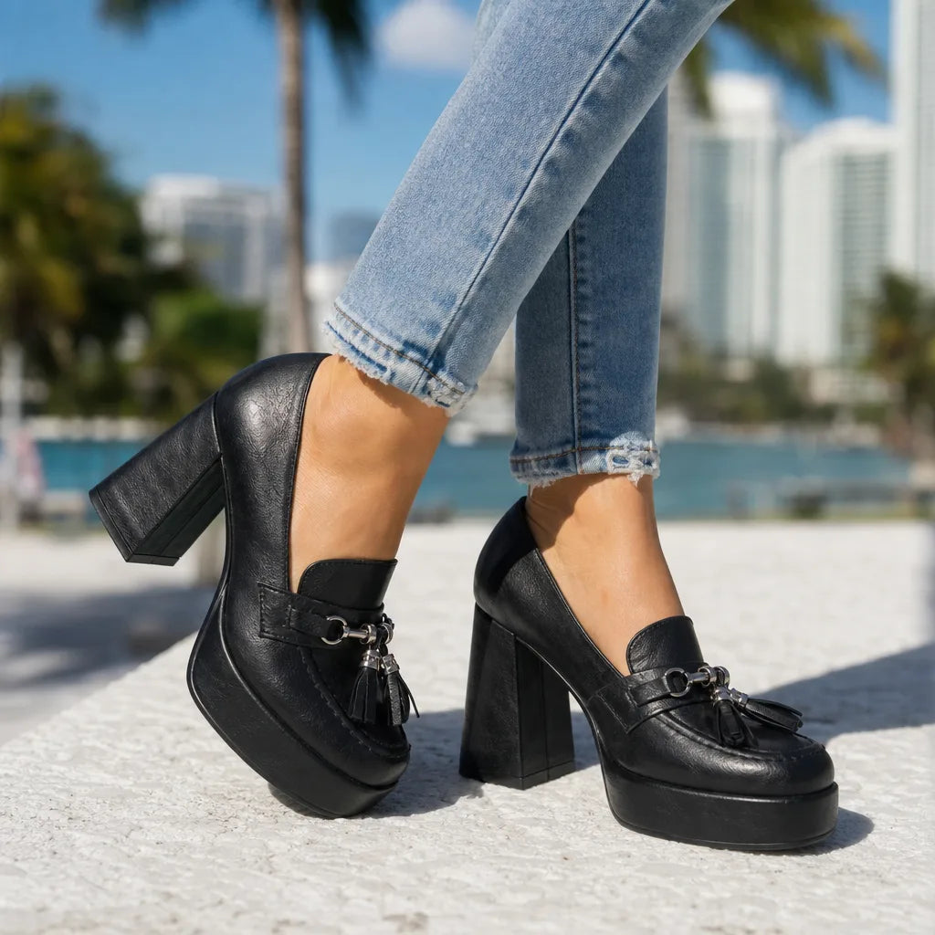 Women's Black Thorne Tassel Platform Heels