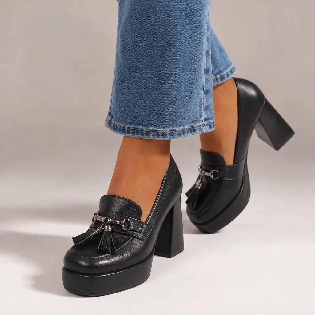 Thorne Tassel Platform Heels - Color:Black;Size:35