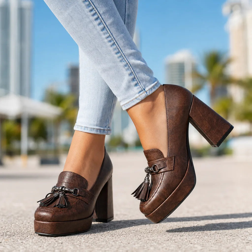 Women's Brown Thorne Tassel Platform Heels
