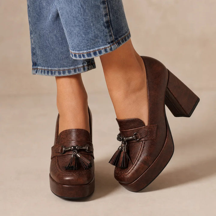 Thorne Tassel Platform Heels - Color:Brown;Size:35