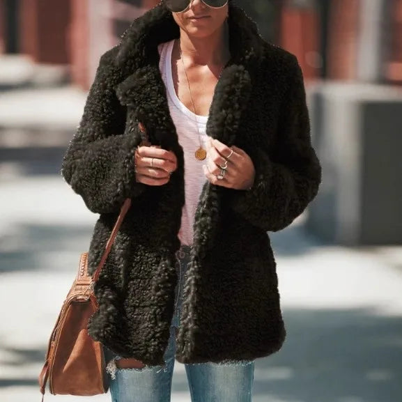Tia | Women's Soft Teddy Coat - Size:XS;Color:Black