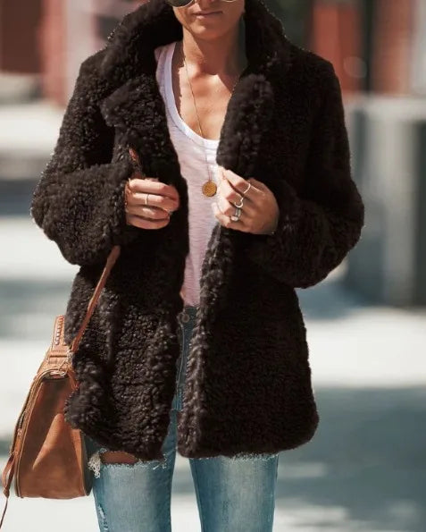 Tia | Women's Soft Teddy Coat - Dark Coffee