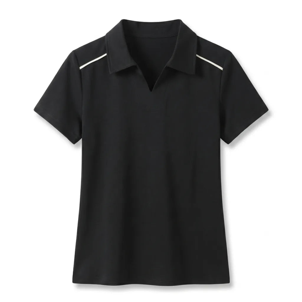 Tina Collared Polo Shirt - Color:Black;Size:S
