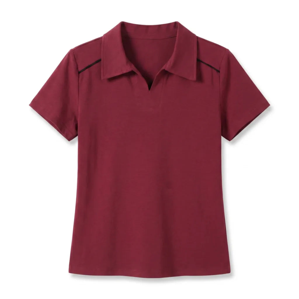 Tina Collared Polo Shirt - Color:Brick Red;Size:S
