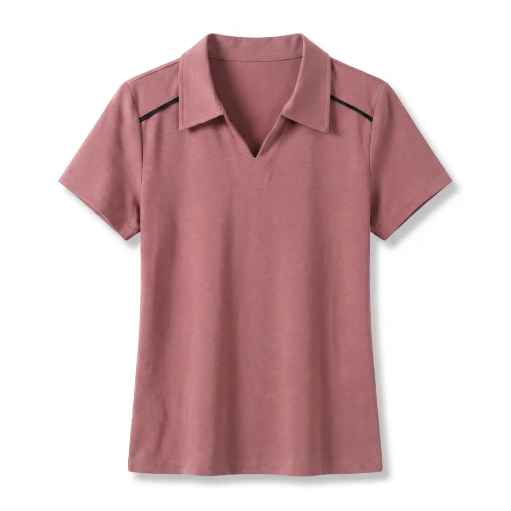 Tina Collared Polo Shirt - Color:Dusty Rose;Size:S