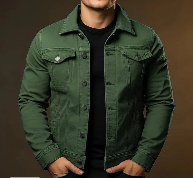 Toby | Men's Button-Up Denim Jacket - Color:Green;Size:XS