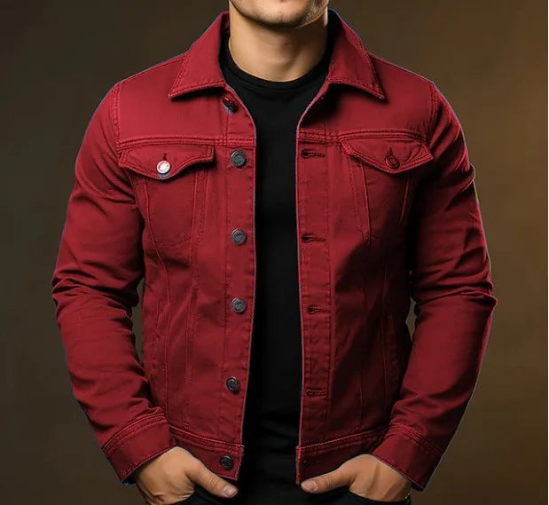 Toby | Men's Button-Up Denim Jacket - Color:Red;Size:XS