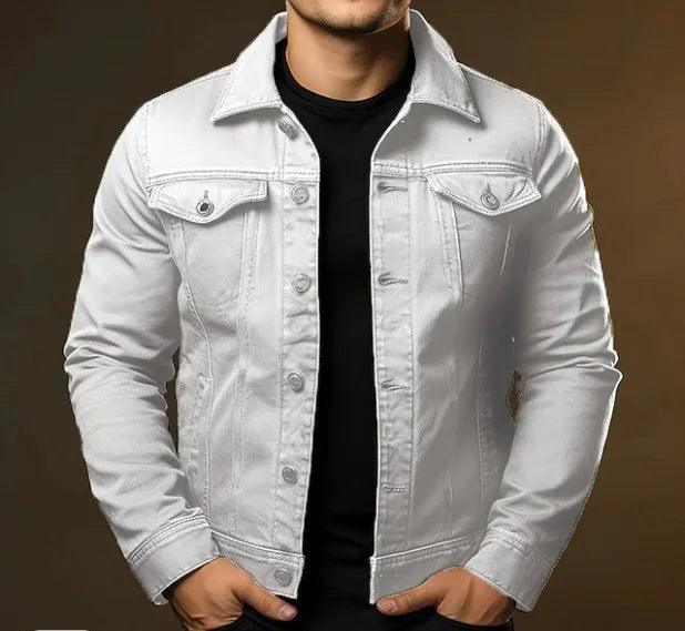 Toby | Men's Button-Up Denim Jacket - Color:White;Size:XS