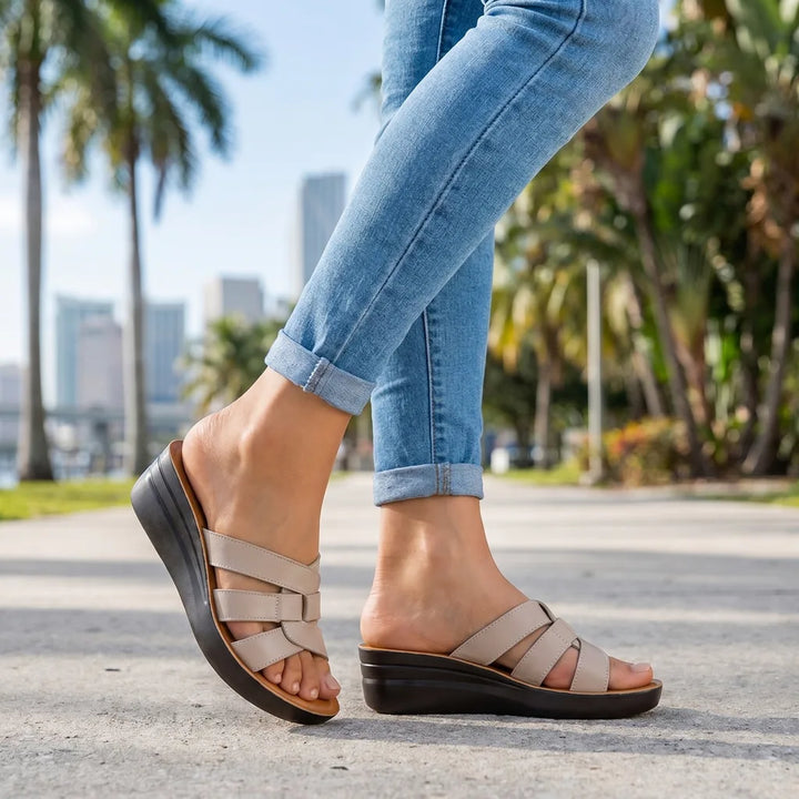 Women's Beige Harding Leather Platform Sandals