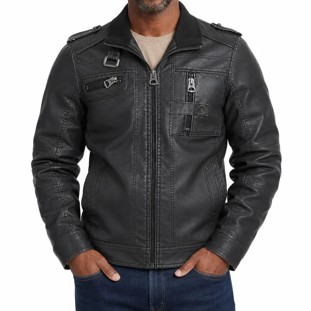 Torin | Fall Leather Jacket for Warmth - Color:Black;Size:S