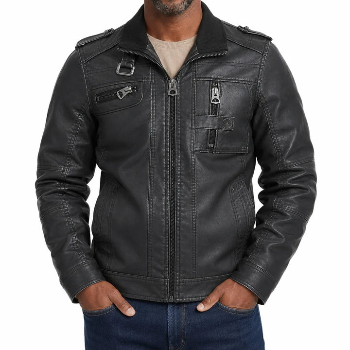 Torin | Fall Leather Jacket for Warmth - Color:Black;Size:S