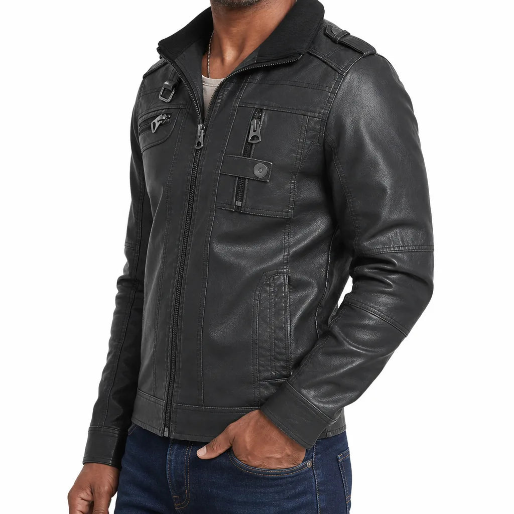 Men's Black Sherwood Distressed Biker Jacket