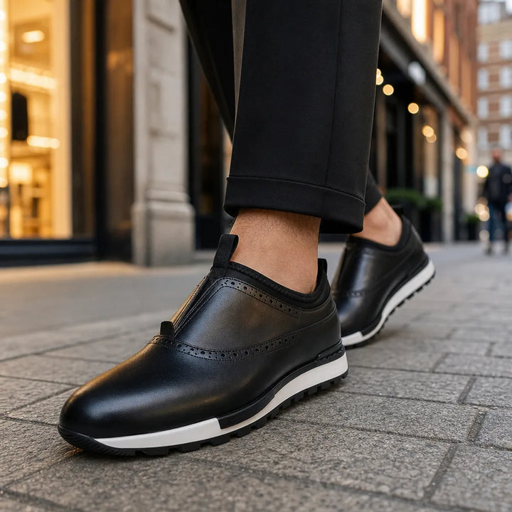 Men's Black Torrence Leather Brogue Loafers