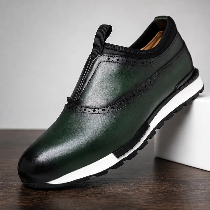 Men's Green Torrence Leather Brogue Loafers