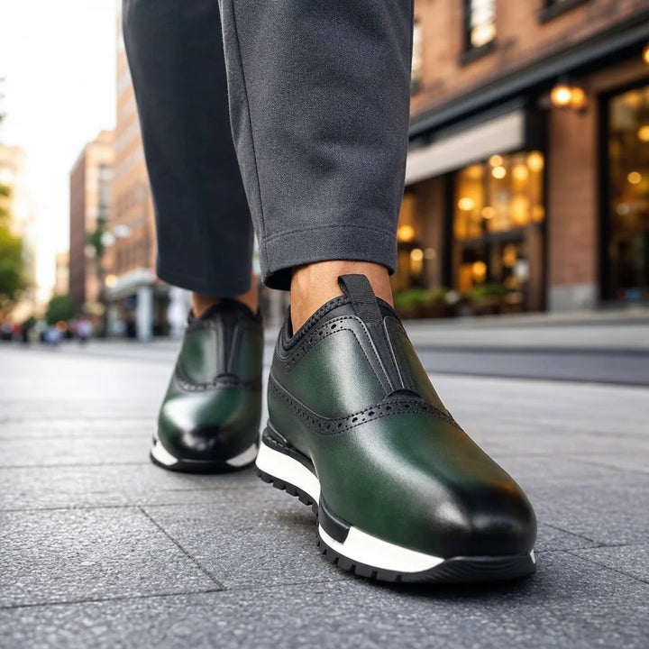 Men's Green Torrence Leather Brogue Loafers
