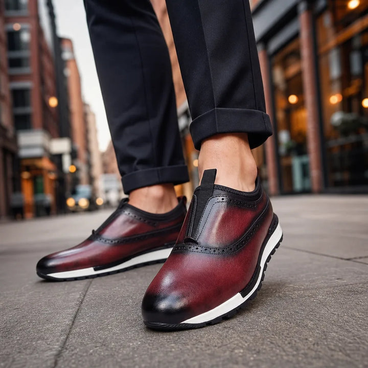 Men's Red Torrence Leather Brogue Loafers