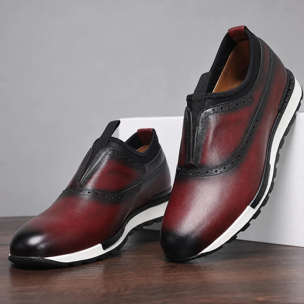 Torrence | Men's Luxury Leather Sneakers - Color:Red;Size:38
