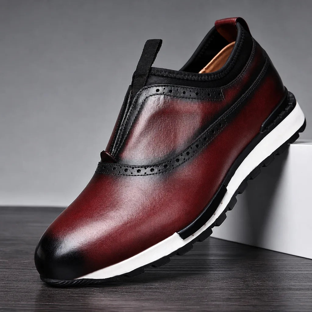 Men's Red Torrence Leather Brogue Loafers