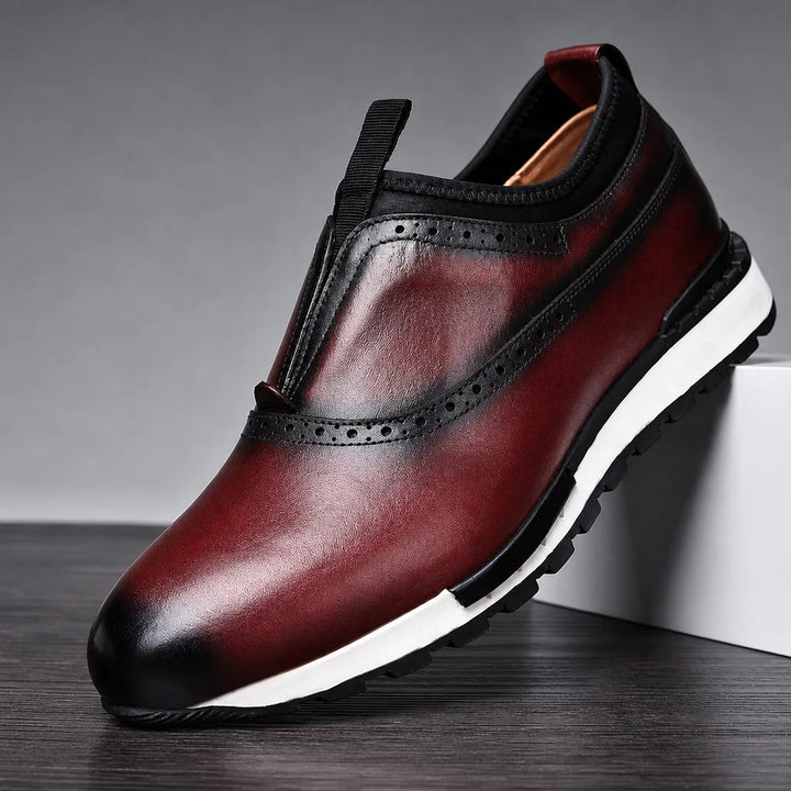 Men's Red Torrence Leather Brogue Loafers