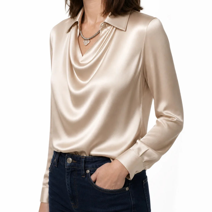 Women's Beige Tyrell Satin Cowl Blouse