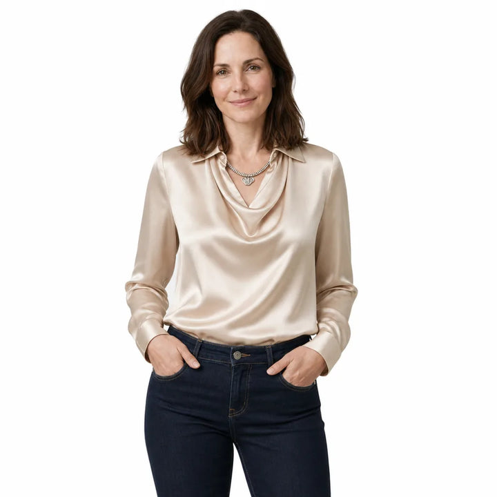 Women's Beige Tyrell Satin Cowl Blouse