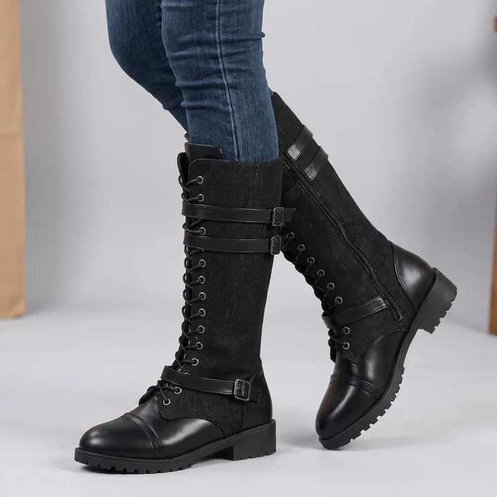 Tyrell | Women's Orthopedic Lace-Up Riding Boots - Color:Black;Size:35