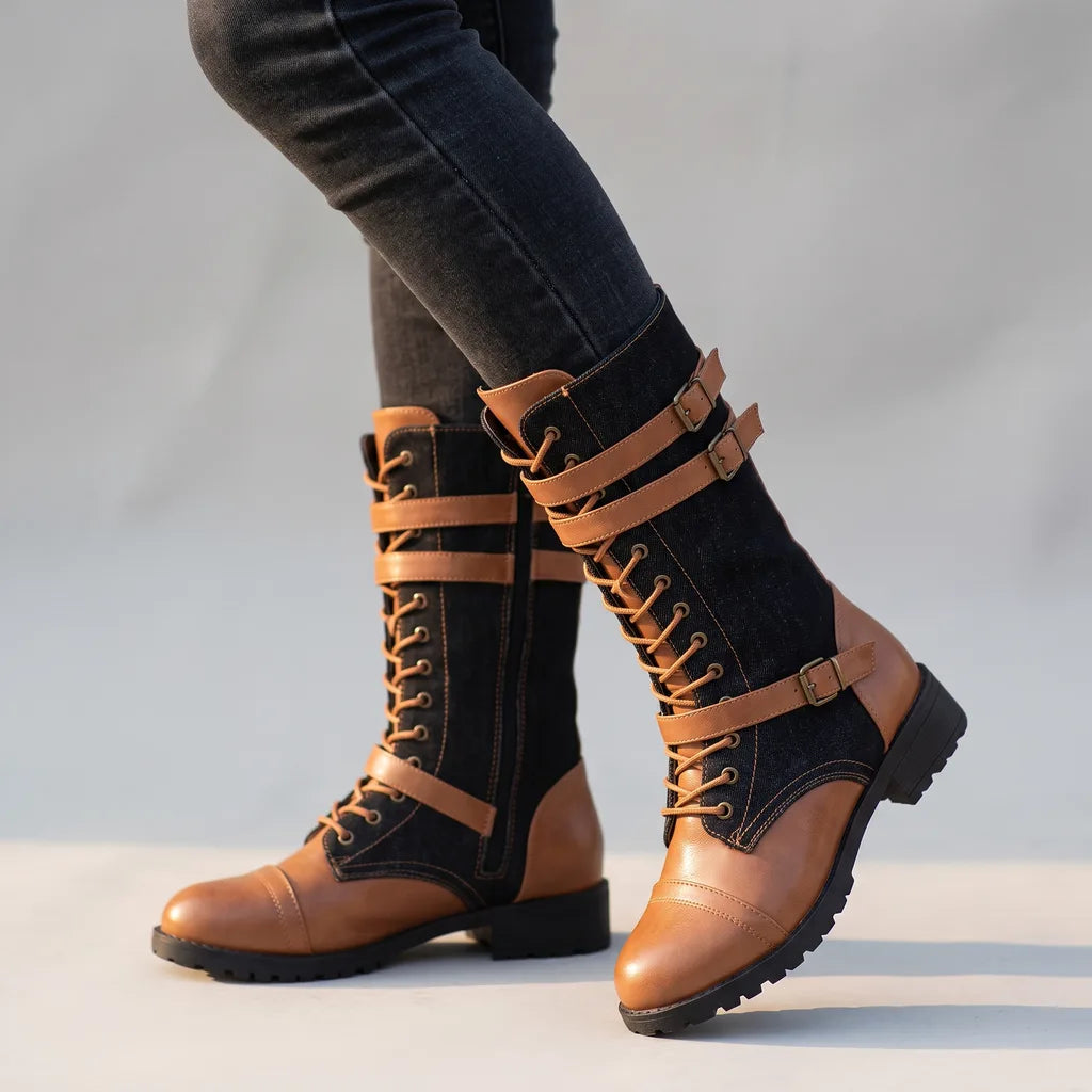 Tyrell | Women's Orthopedic Lace-Up Riding Boots - Color:Black Yellow;Size:35