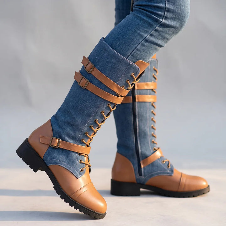Tyrell | Women's Orthopedic Lace-Up Riding Boots - Color:Blue;Size:35