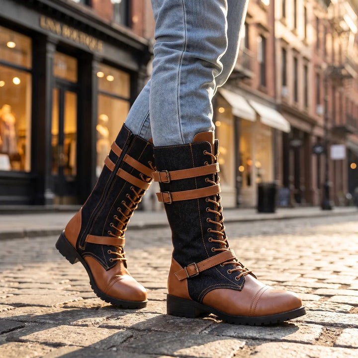 Women's Black Yellow Newcomb Tall Rider Boots
