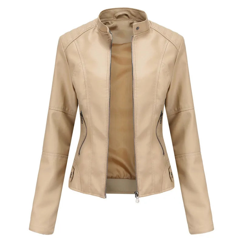 Vail | Women's Fall Leather Jacket - Color:Beige;Size:XXS
