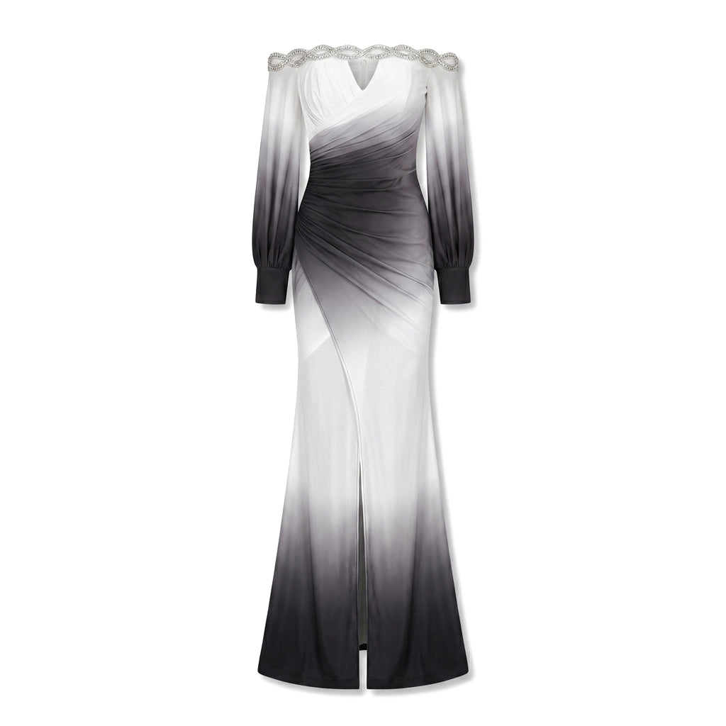Valli Ombre Elegance Dress - Color:Black/White;Size:XS
