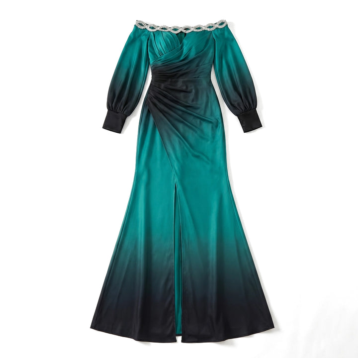 Valli Ombre Elegance Dress - Color:Dark Green;Size:XS