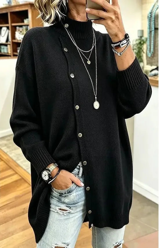 Vance | Women's Longline Knit Cardigan - Color:Black;Size:XS