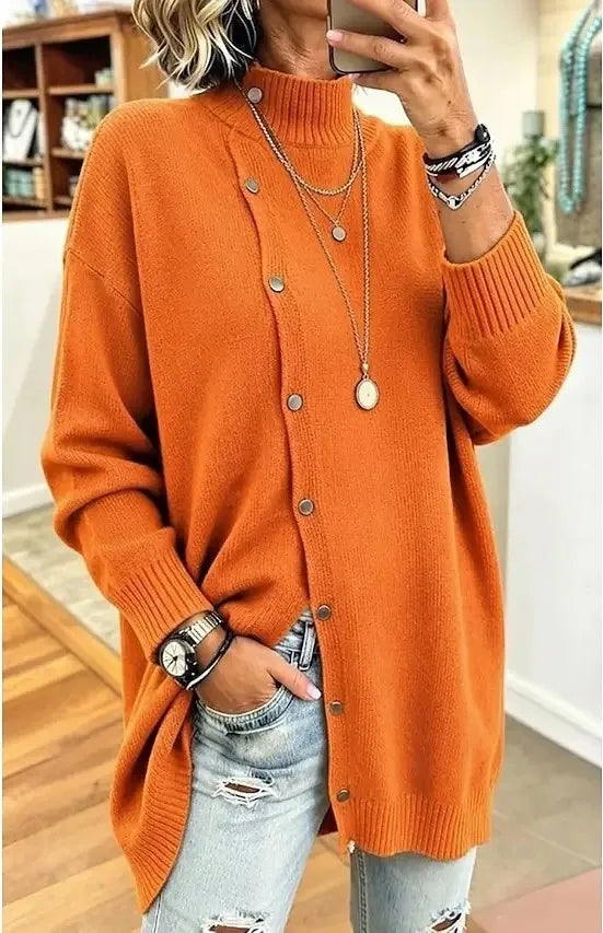 Vance | Women's Longline Knit Cardigan - Color:Orange;Size:XS