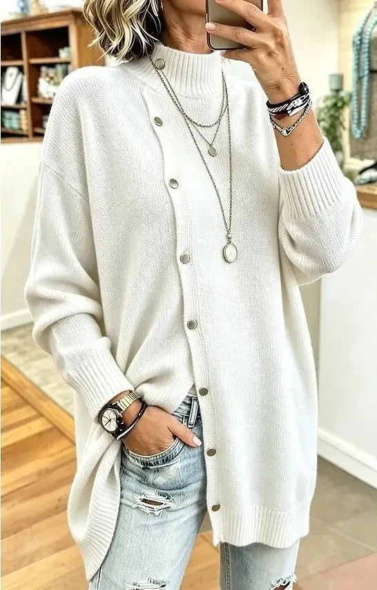 Vance | Women's Longline Knit Cardigan - Color:White;Size:XS