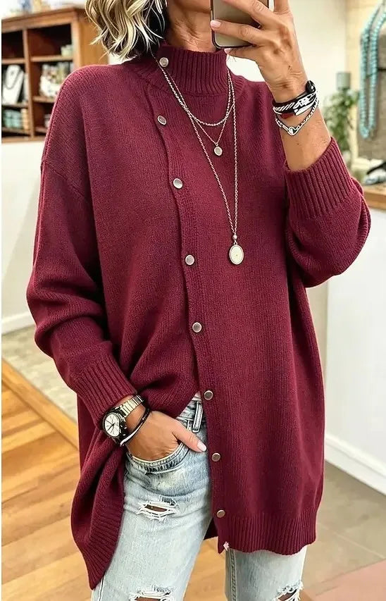 Vance | Women's Longline Knit Cardigan - Color:Wine;Size:XS