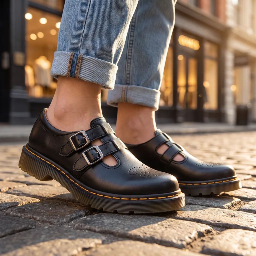 Women's Black Vanderbilt Leather Platform Mary Janes