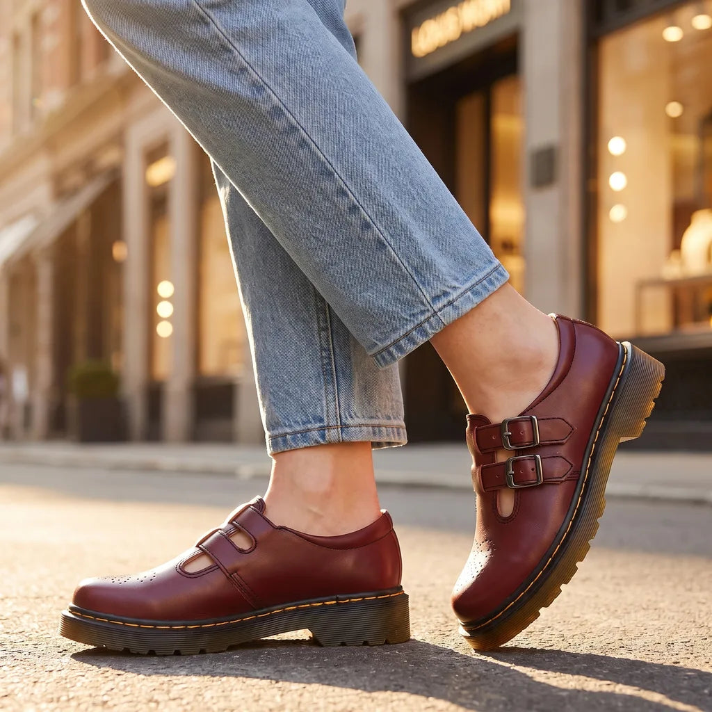 Women's Red Vanderbilt Leather Platform Mary Janes
