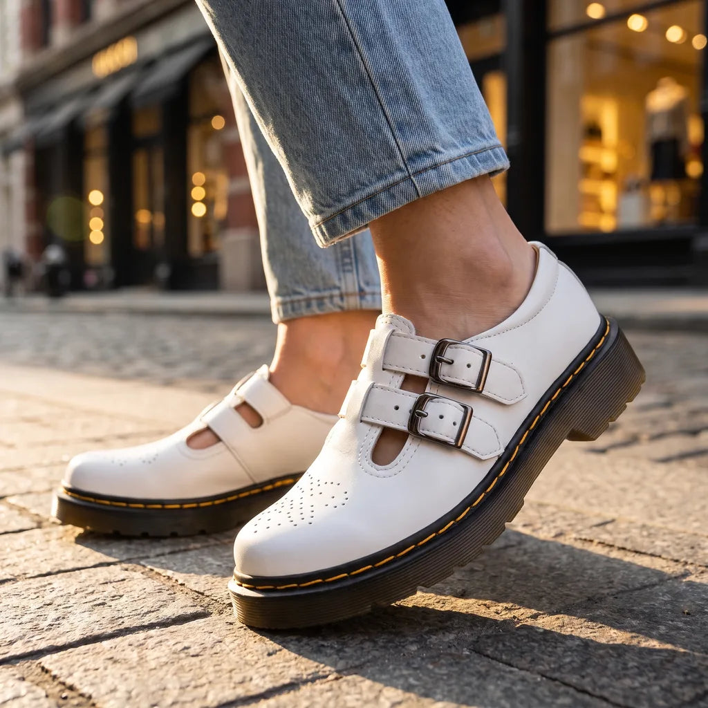 Women's White Vanderbilt Leather Platform Mary Janes