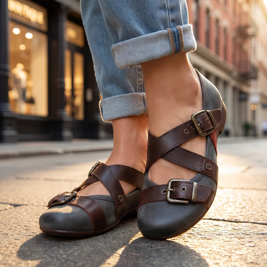 Women's Black Fleming Strap Flat Sandals