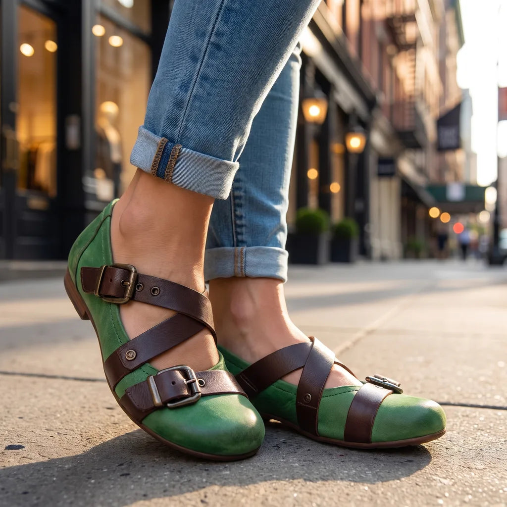 Women's Green Fleming Strap Flat Sandals