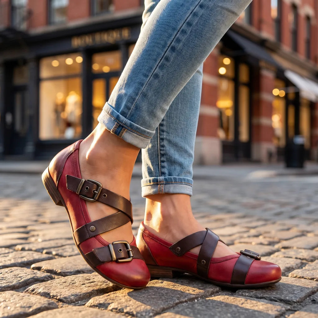 Women's Red Fleming Strap Flat Sandals