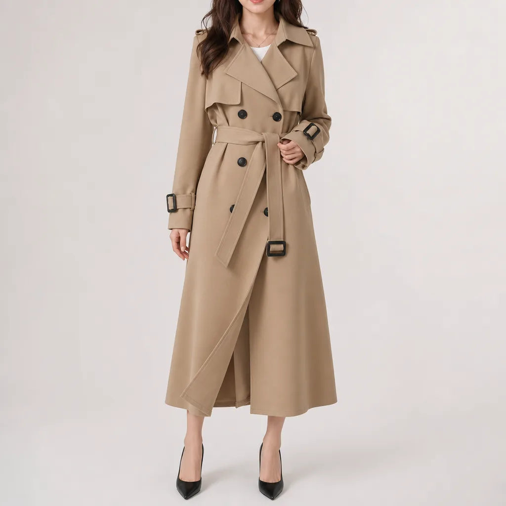 Veronica Double Breasted Coat - Color:Beige;Size:XS