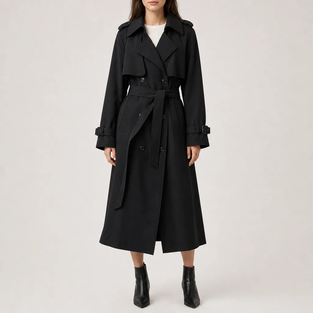 Veronica Double Breasted Coat - Color:Black;Size:XS