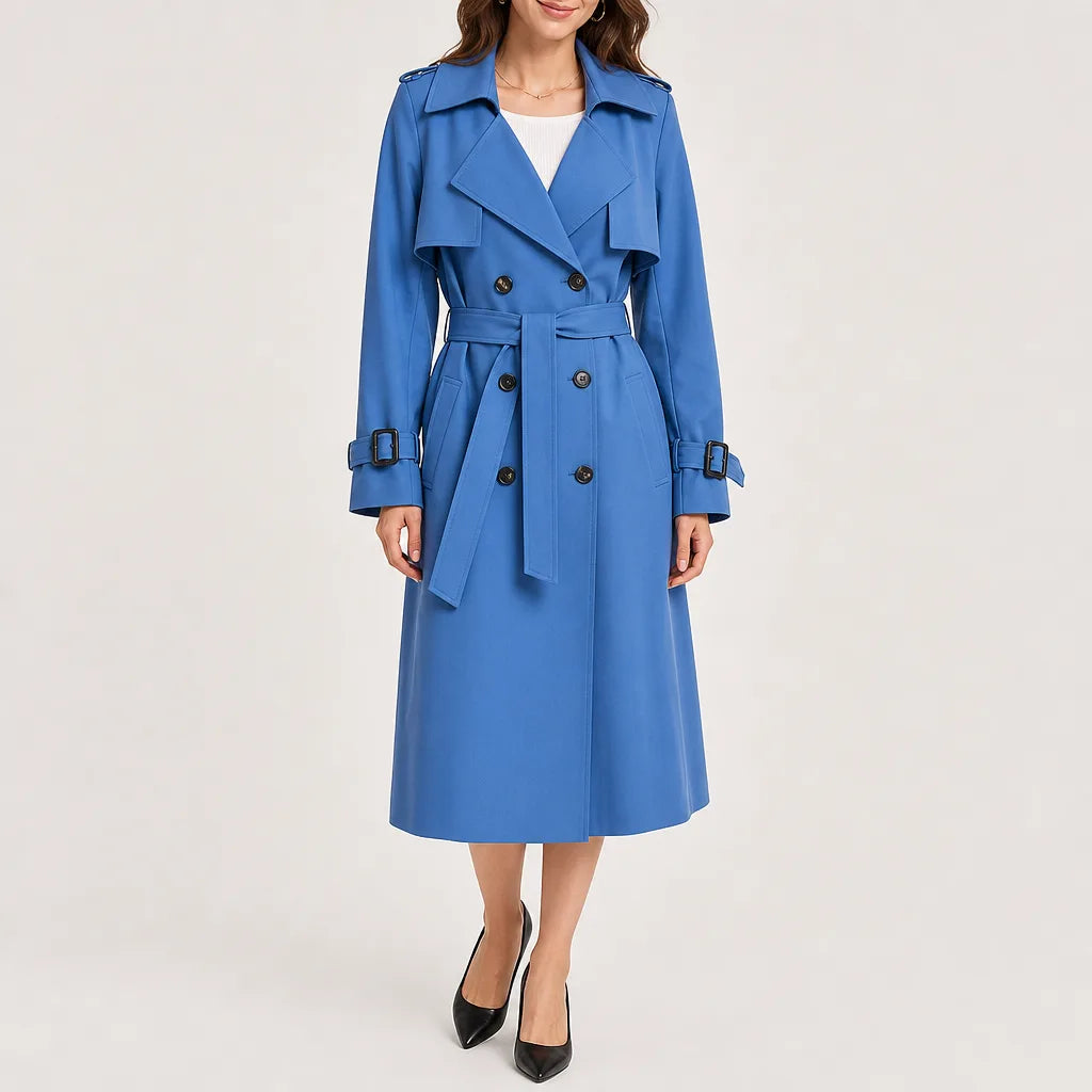 Veronica Double Breasted Coat - Color:Blue;Size:XS
