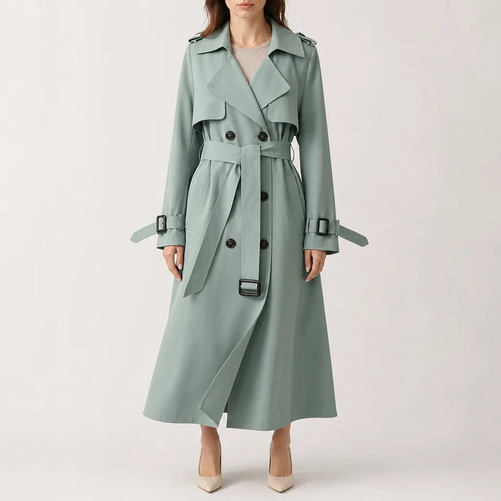 Veronica Double Breasted Coat - Color:Green;Size:XS